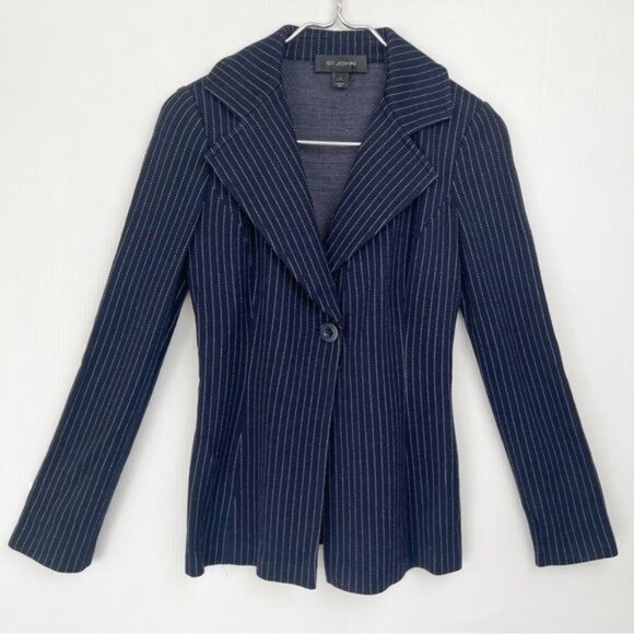 St. John Jackets & Blazers - St. John Evening Navy blue striped Button Up Front Blaze 2